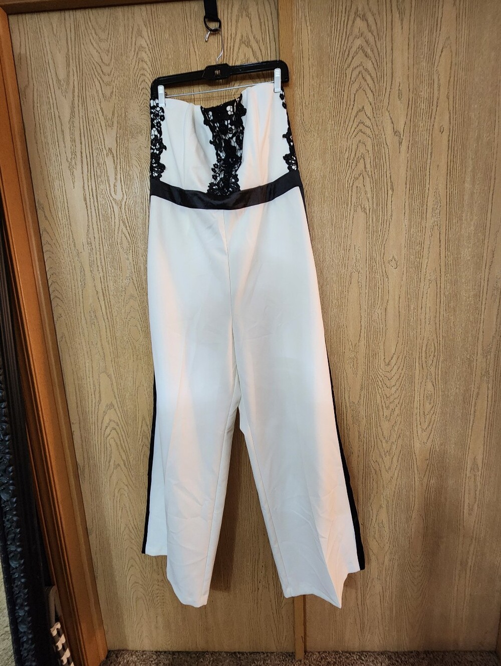 New York And Co. White & Black Lace-Trim Strapless Jumpsuit